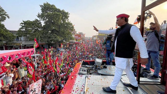 File photo of Samajwadi Party (SP) president Akhilesh Yadav at a roadshow in Ayodhya | ANI