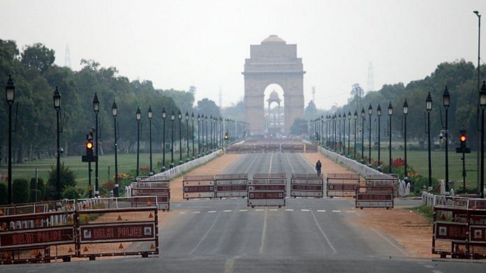 File photo of a deserted view of India Gate during the Covid lockdown in New Delhi | ANI
