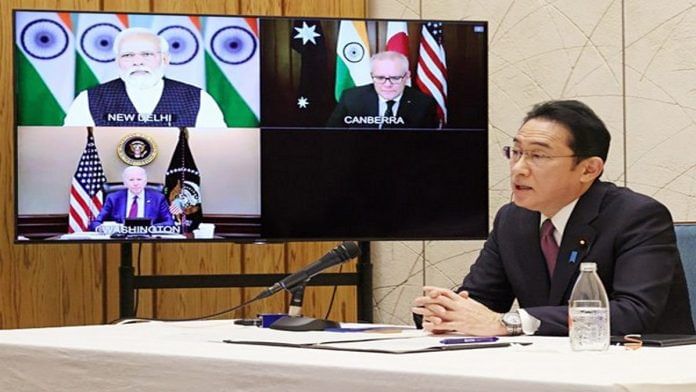 File photo of Japanese Prime Minister Fumio Kishida attending the virtual Quadrilateral Security Dialogue (QUAD) with US President Joe Biden, Indian Prime Minister Narendra Modi and Australian Prime Minister Scott Morrison, in Tokyo | ANI