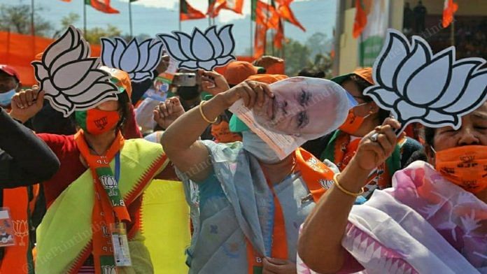 BJP supporters at a rally in Manipur addressed by PM Modi last month | Praveen Jain | ThePrint