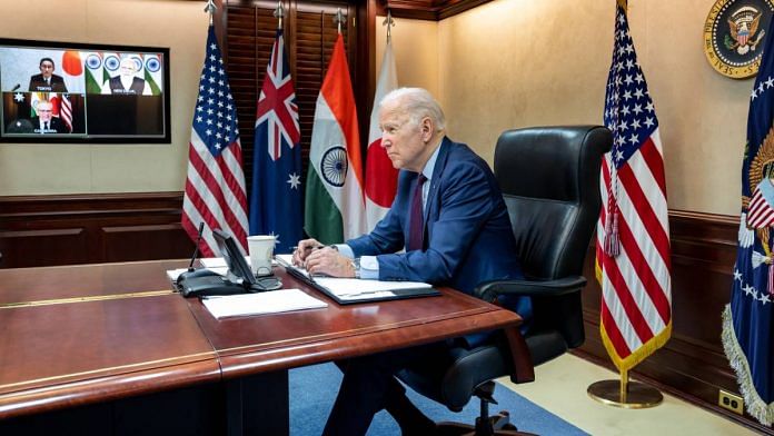 U.S. President Joe Biden meets virtually with PM Narendra Modi, Australian PM Scott Morrison and Japanese PM Fumio Kishida on 3 March | Twitter / @POTUS
