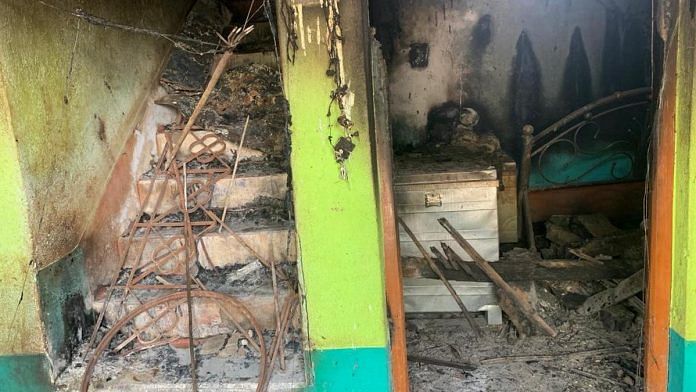 The scorched interiors of one of the houses attacked by arsonists in Bagtui, Birbhum | Phtoto: Sreyashi Dey | ThePrint