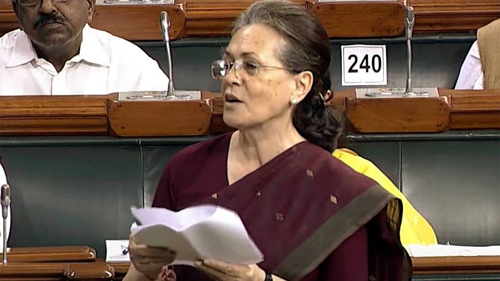 Congress interim president Sonia Gandhi speaking in the Lok Sabha Wednesday | ANI