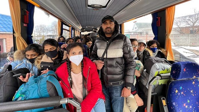 Indian students, stranded in war-torn Ukraine, on their way to Poltava from Sumy on 8 March 2022. | Photo: ANI