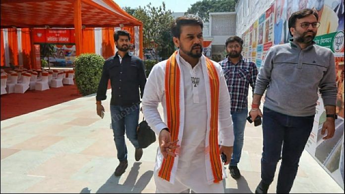 Union Minister Anurag Thakur in Varanasi Friday | Praveen Jain | ThePrint