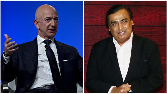 Amazon CEO Jeff Bezos and Reliance Industries Chairman Mukesh Ambani | Bloomberg file photos