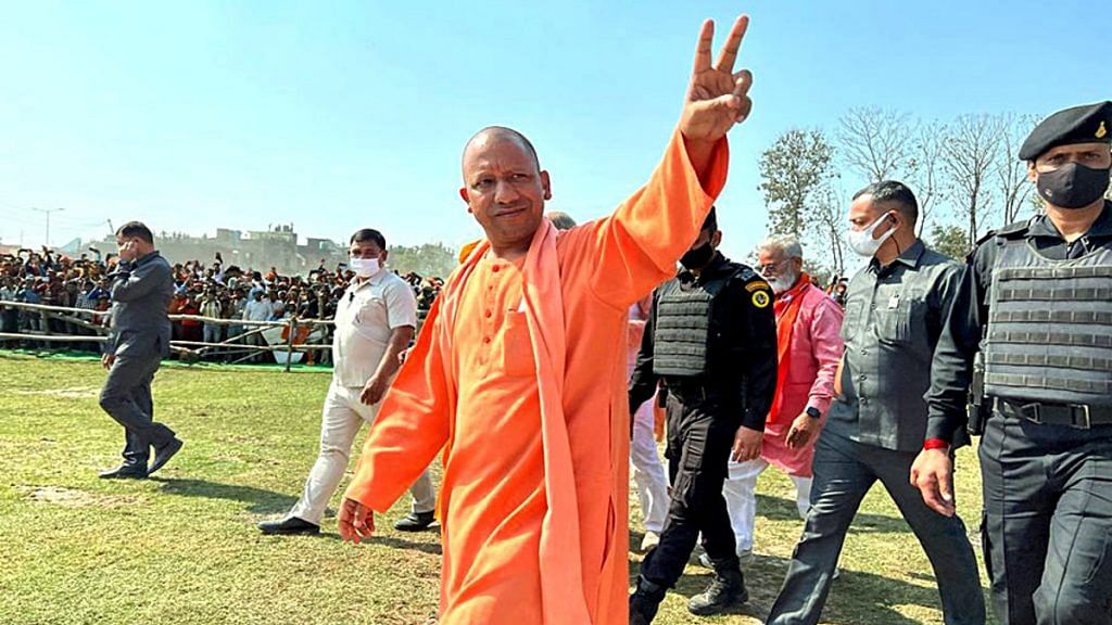 File photo of Uttar Pradesh Chief Minister Yogi Adityanath at a public meeting for the sixth phase of state assembly elections, in Siddhartha Nagar | ANI