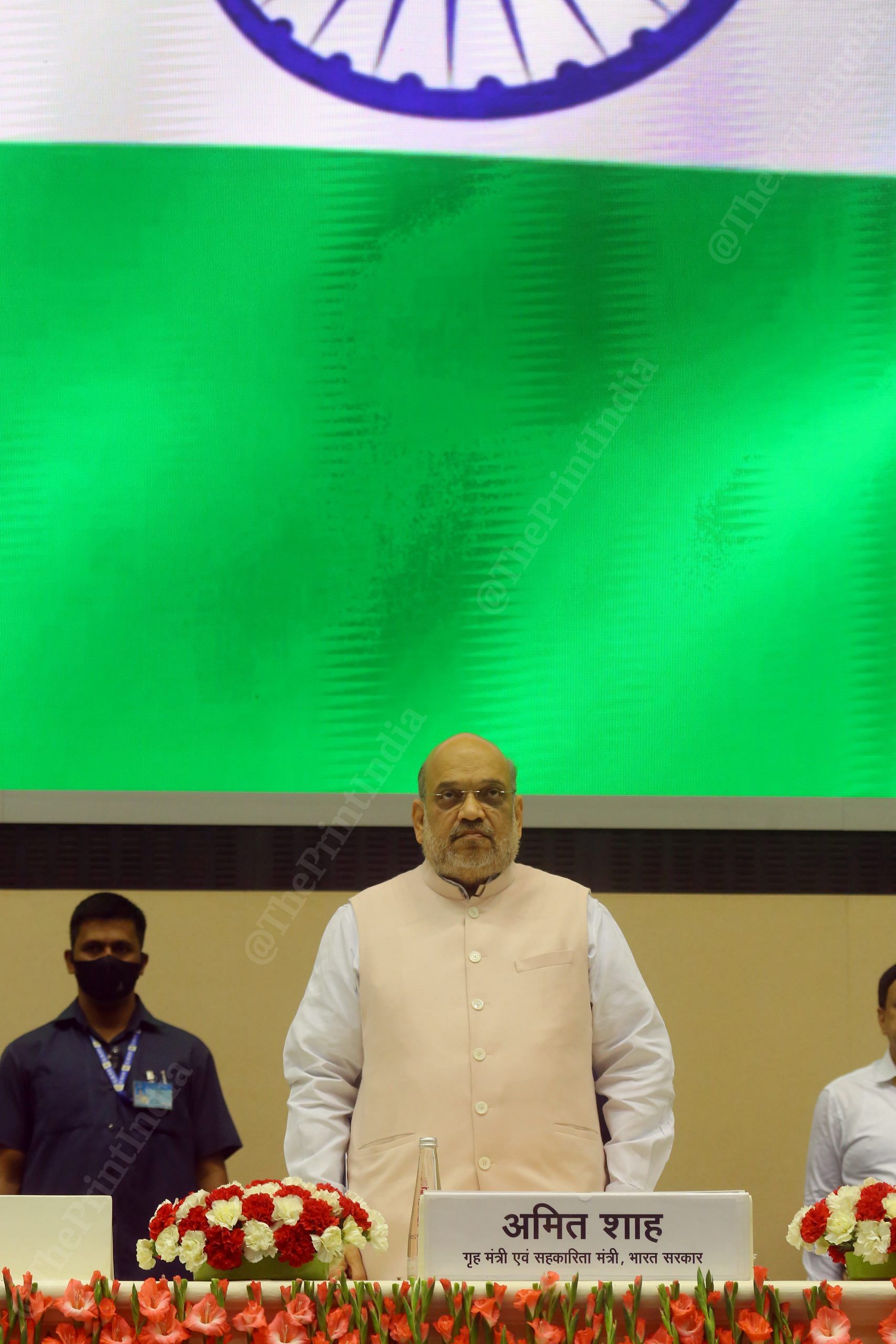 Union Home Minister Amit Shah standing for National Anthem before addressing the Annual Conference on Capacity Building for Disaster Response- 2022 | Praveen Jain | ThePrint