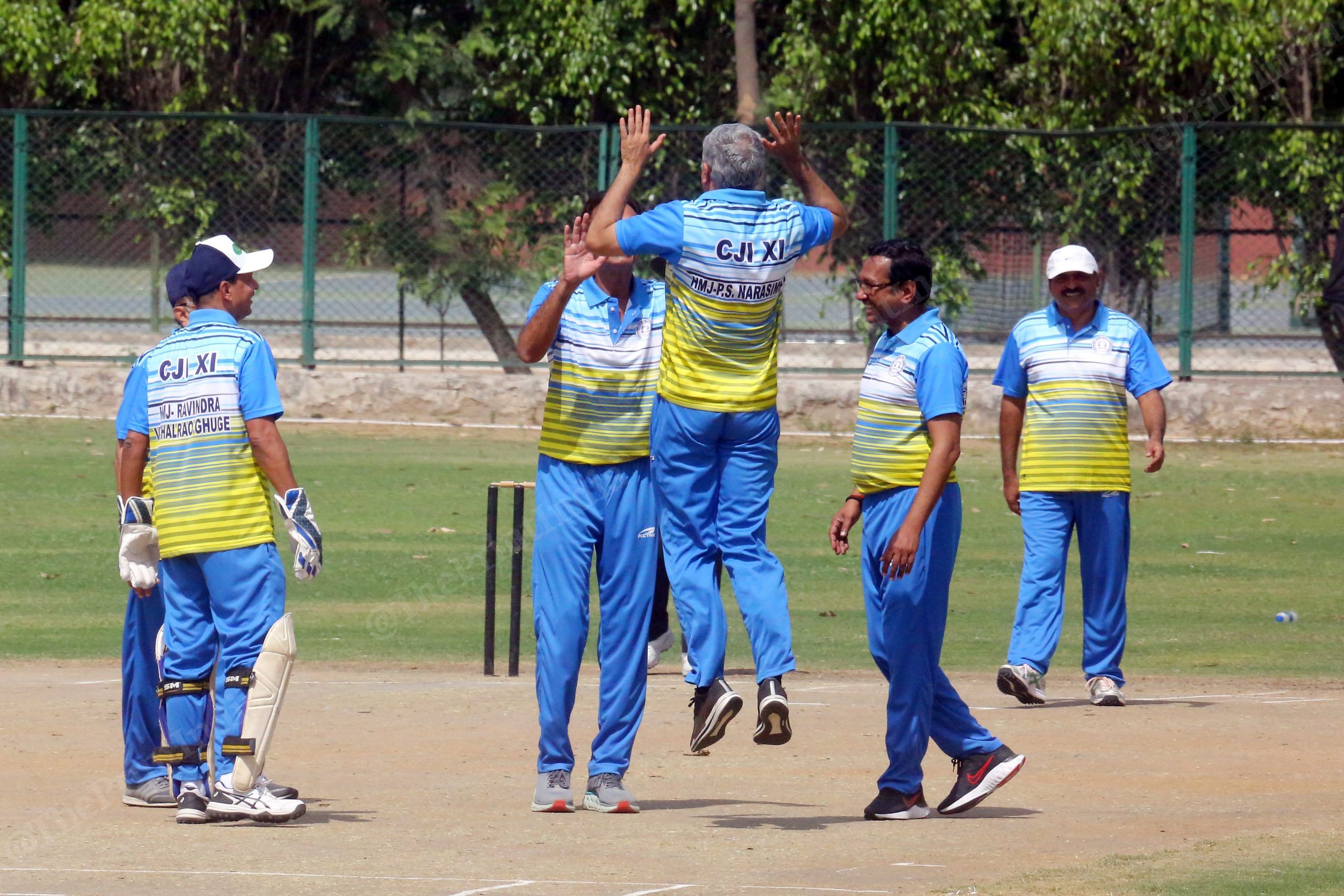 Justice P. S. Narasimha jumps excitedly as a wicket of the rival side falls | Photo: Praveen Jain | ThePrint