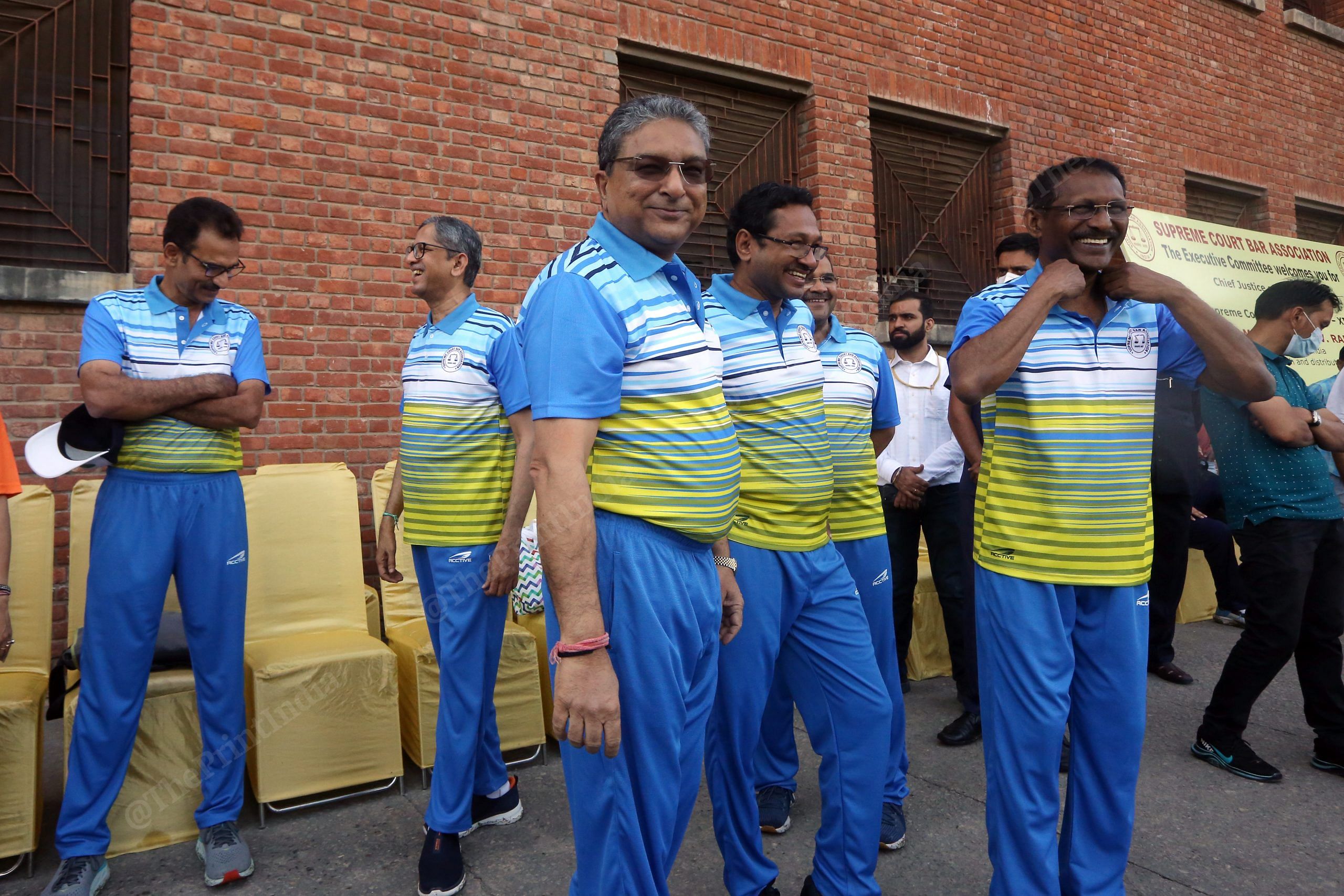 Left to Right: Justice L. Nageswara Rao, Chief Justice of India N.V. Ramana, Justice Vineet Saran, Justice M. M. Sundresh, and Justice C. T. Ravi Kumar getting ready for the match | Photo: Praveen Jain | ThePrint