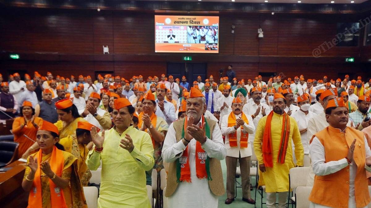 BJP MPs applaud after Prime Minister Narendra Modi's speech at the Foundation Day event | Photo: Parveen Jain