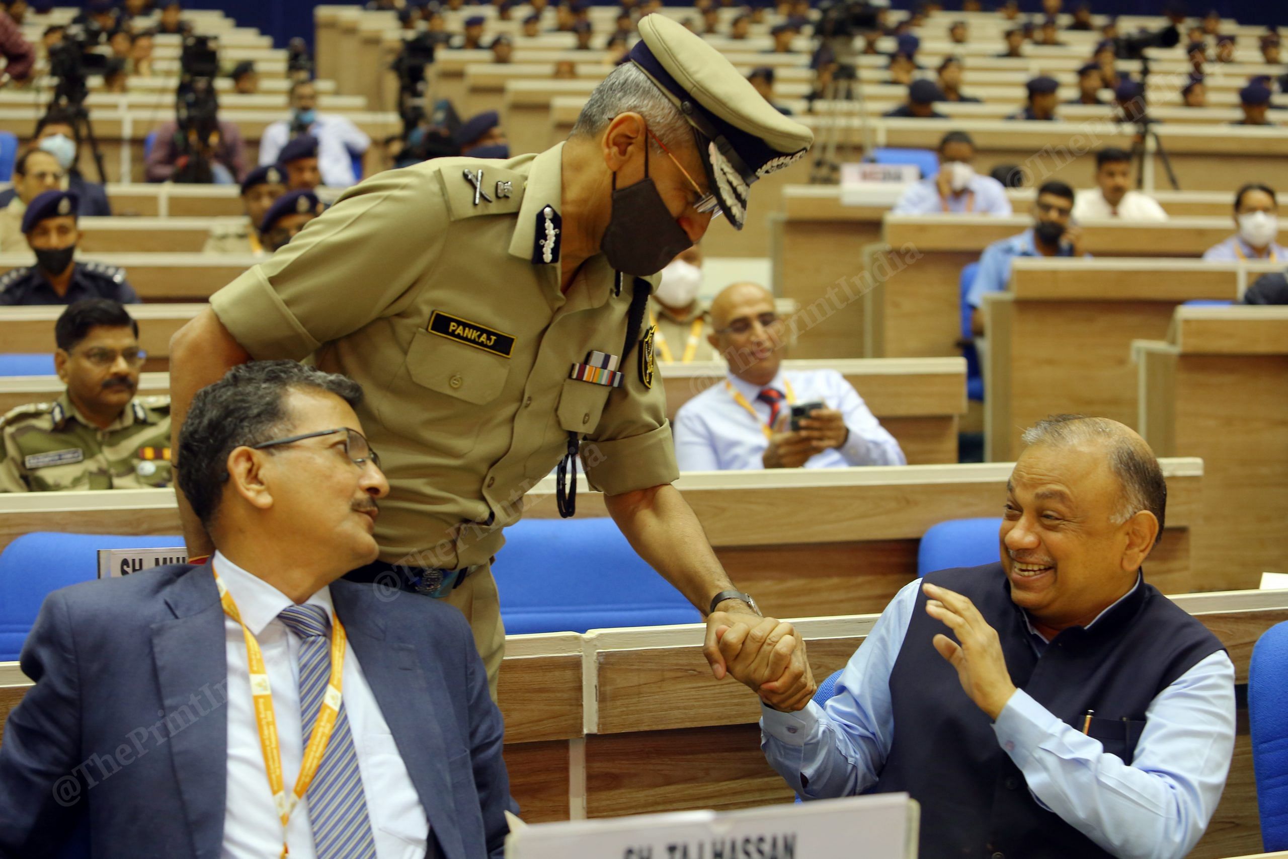 Left to Right: Chief of Fire Service Taj Hassan, BSF DG Pankaj Kumar Singh, and during the BPR&D DG Balaji Srivastava during the Annual Conference on Capacity Building for Disaster Response- 2022 at Vigyan Bhawan | Praveen Jain | ThePrint