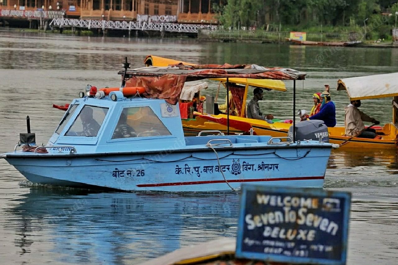A CRPF water wing boat patrolling the Dal Lake | Photo: Praveen Jain | ThePrint