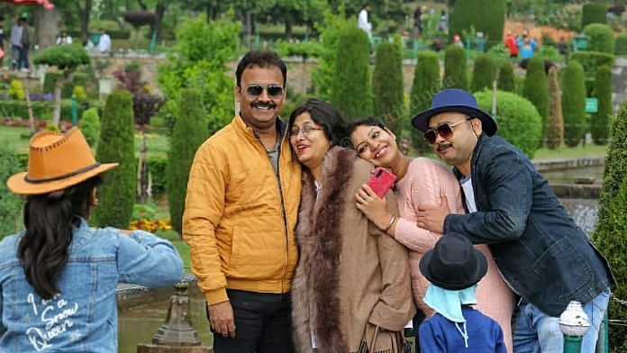 Tourists posing for a picture at Tulip Garden | Photo: Praveen Jain | ThePrint