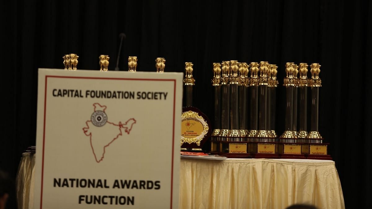 The awards on display at the India International Centre auditorium in Delhi | Satendra Singh | ThePrint