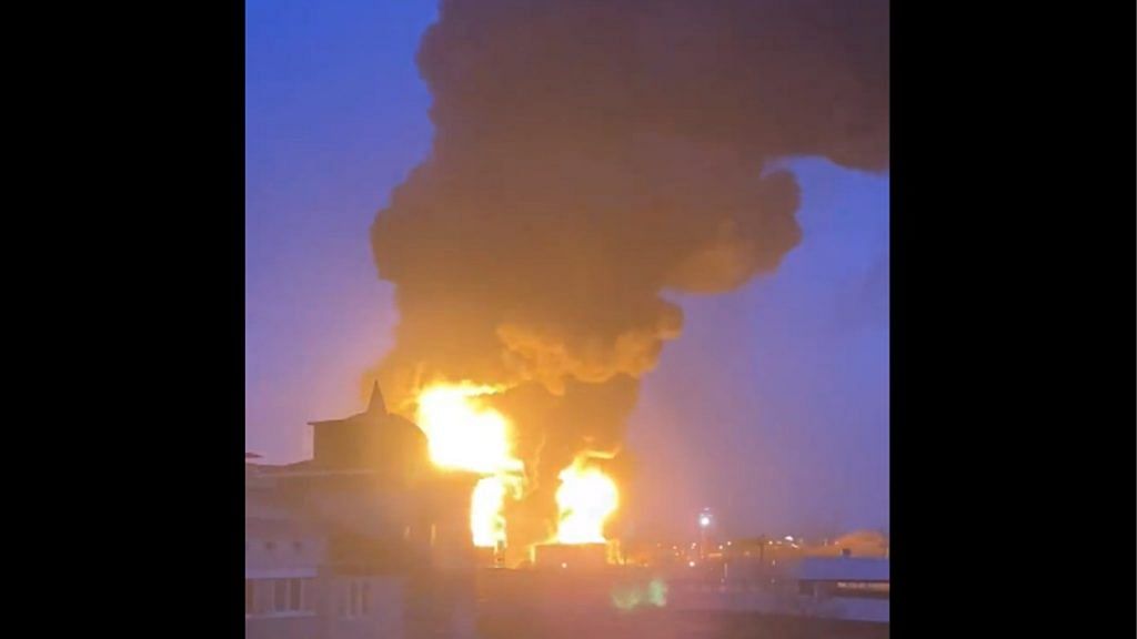 The burning oil depot in Belgorod | Screengrab from video via Nexta_tv/Twitter