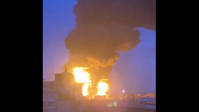 The burning oil depot in Belgorod | Screengrab from video via Nexta_tv/Twitter