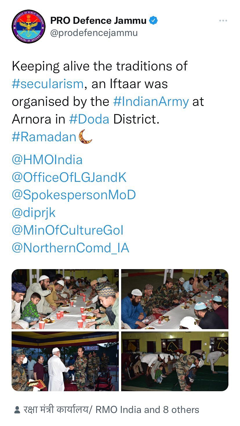 Pictures of Doda iftar shared using PRO Defence Jammu Twitter handle