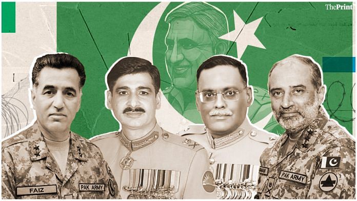 (L-R) Lt Generals Faiz Hameed, Azhar Abbas, Sahir Shamshad Mirza and Nauman Mahmood Raja of the Pakistan Army | Manisha Yadav | ThePrint