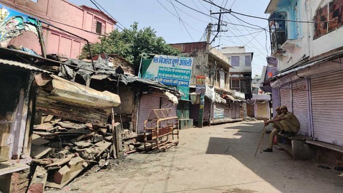 Remains of shops that were set afire in Rajasthan's Karauli, where a curfew is in place | Bismee Taskin | ThePrint