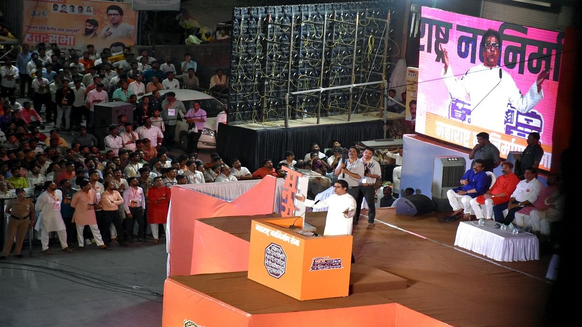 MNS chief Raj Thackeray addressing a rally in Mumbai | ANI MNS chief Raj Thackeray addressing a rally in Mumbai | ANI