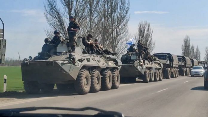 Russian military column heading towards Donbas on 12 April 2022 | Twitter @ianbremmer