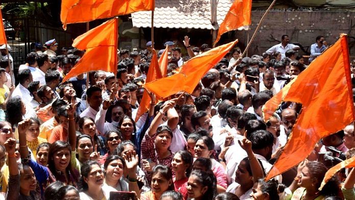 File photo of Shiv Sena supporters protesting against Independent MP Navneet Ravi Rana over her comments about Maharashtra Chief Minister Uddhav Thackeray, in Mumbai's Bandra | ANI