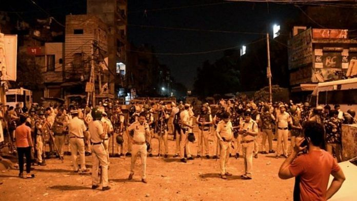 Heavy police deployment in Jahangirpuri in Delhi on 17 April 2022 | Photo: ANI