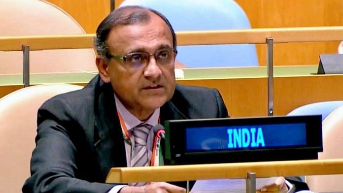 File photo of India’s Permanent Representative to the UN, New York, Ambassador TS Tirumurti | Twitter/@ambtstirumurti