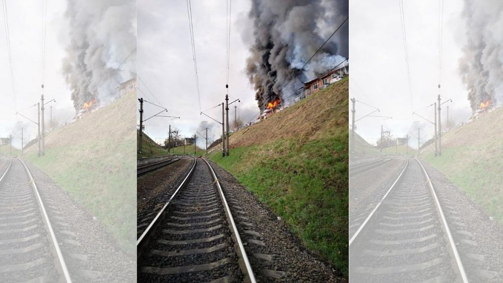 Scene from the explosions site in the western Ukraine city | Twitter/@lesiavasylenko