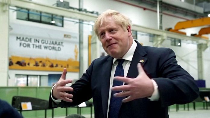 British Prime Minister Boris Johnson during his visit to the JCB factory in Gujarat, on 21 April 2022 | ANI photo