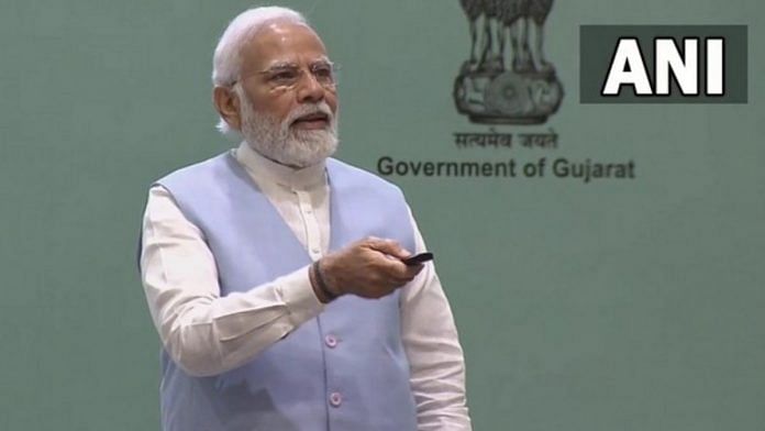 PM Modi during the inauguration of Global AYUSH Investment and Innovation Summit in Gandhinagar, on 20 April 2022 | Photo: ANI