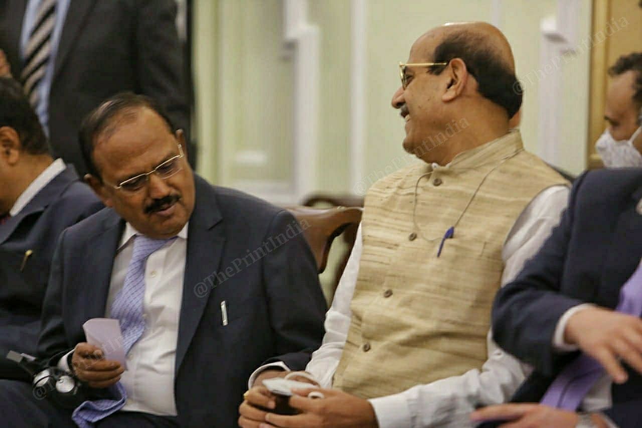 NSA Ajit Doval with Railway Board Chairman & CEO V.K. Tripathi at Hyderabad House | Photo: Praveen Jain| ThePrint