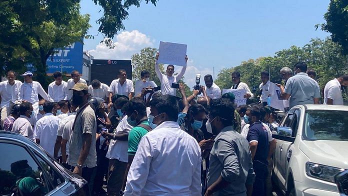 Opposition MPs stage a protest against the Rajapaksa government in Sri Lanka in Colombo Sunday | Photo: Vandana Menon | ThePrint