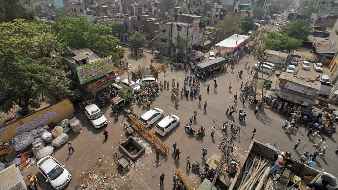 Police deployed in Jahangirpuri, New Delhi on 17 April 2022 | Photo: Suraj Singh Bisht | ThePrint