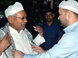 Bihar CM Nitish Kumar with RJD leader Tejashwi Yadav at the latter's Iftaar party. | ANI