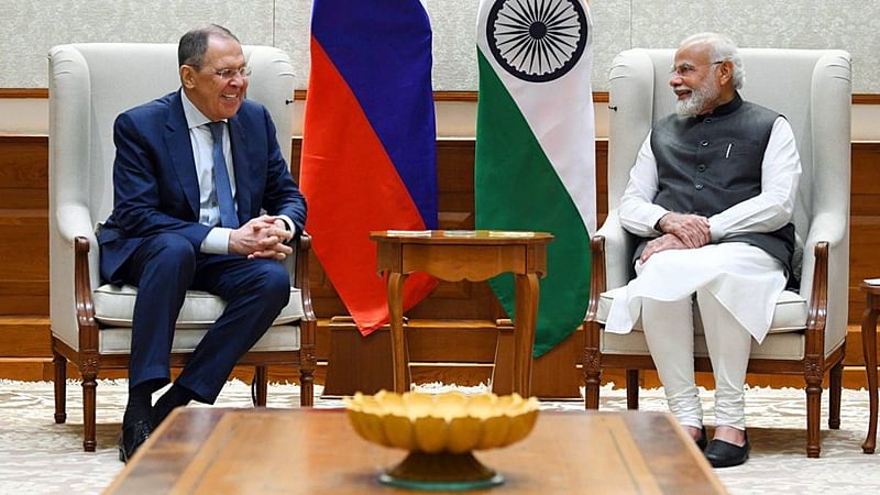 Russian foreign minister Sergey Lavrov with Prime Minister Narendra Modi in New Delhi on 1 April | ANI