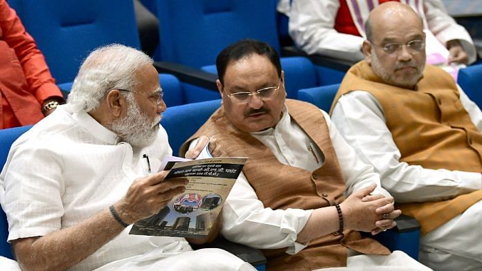 File photo of Prime Minister Narendra Modi with BJP National President JP Nadda and Union Home Minister Amit Shah in New Delhi | ANI/Amlan Paliwal