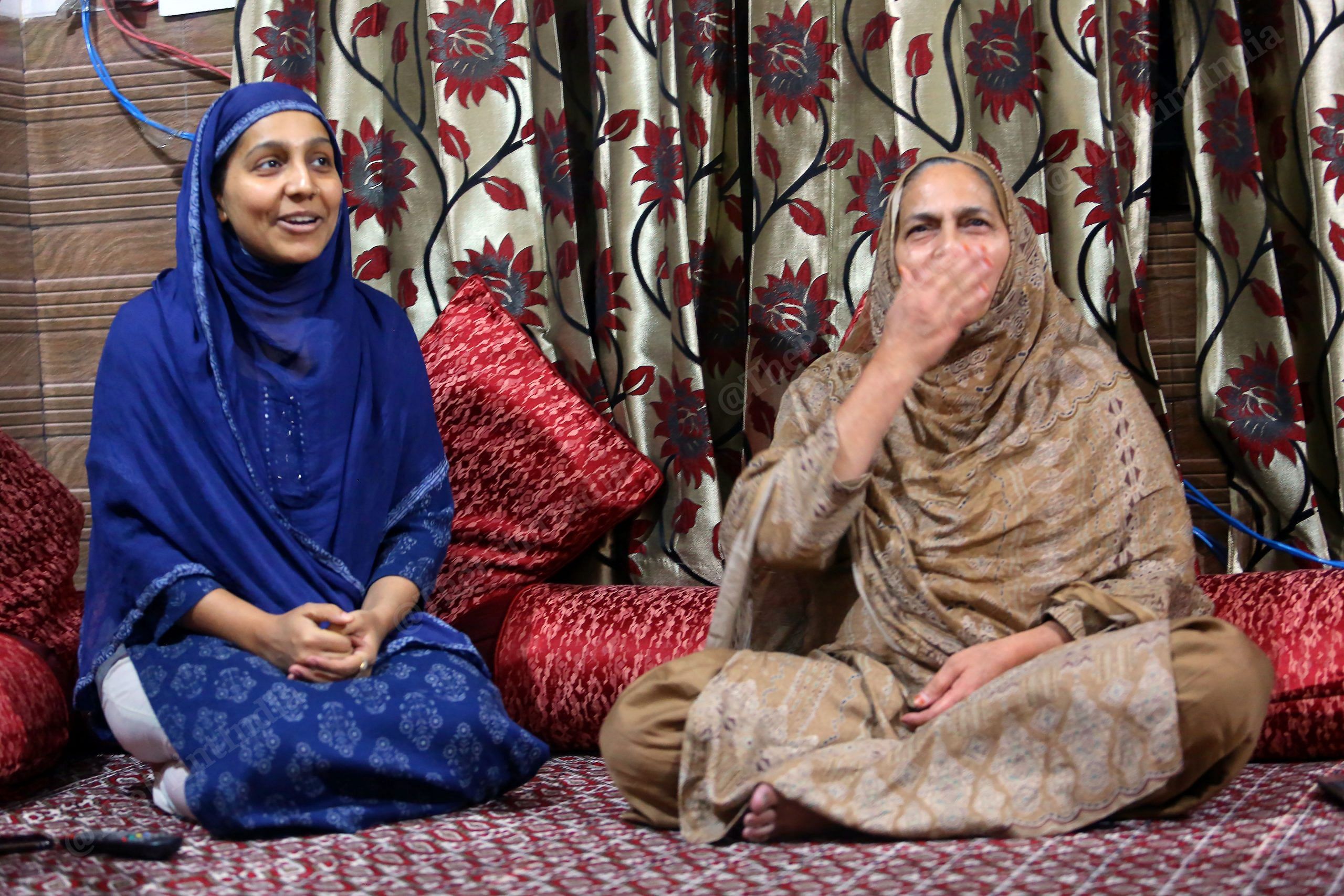 Seema Begam ( Mother) and Shehnaz ( Sister) of Umran Malik are surprised after Umran Malik breaks the record for the fastest ball of IPL 2022 between SRH vs CSK at his home | Photo: Praveen Jain | ThePrint