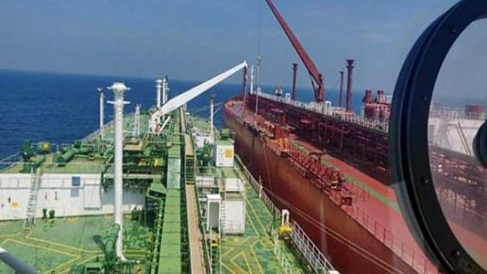 File photo of BPCL undertaking its first-ever ship-to-ship transfer operation of LPG at the Syama Prasad Mookerjee Port in Kolkata | Photo: ANI