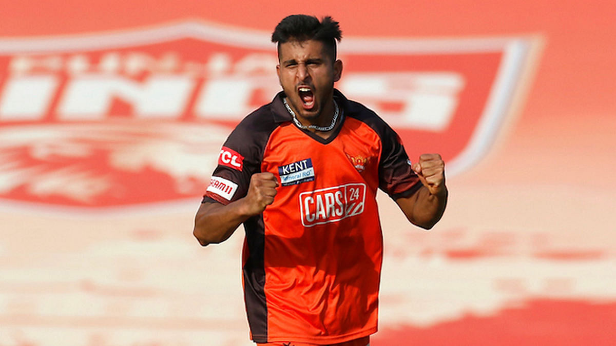 Umran Malik celebrates after taking a wicket in IPL 2022 | Photo: ANI via IPL Twitter