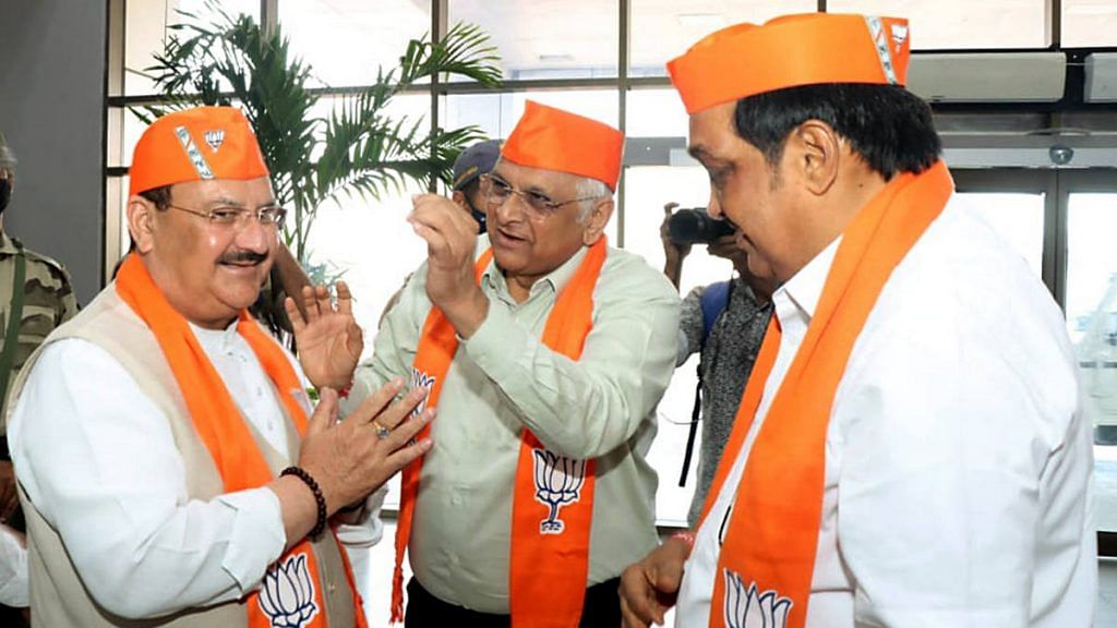 BJP chief J.P. Nadda (left) and Gujarat Chief Minister Bhupendra Patel (second from left) in Ahmedabad on 29 April | Representational image: ANI