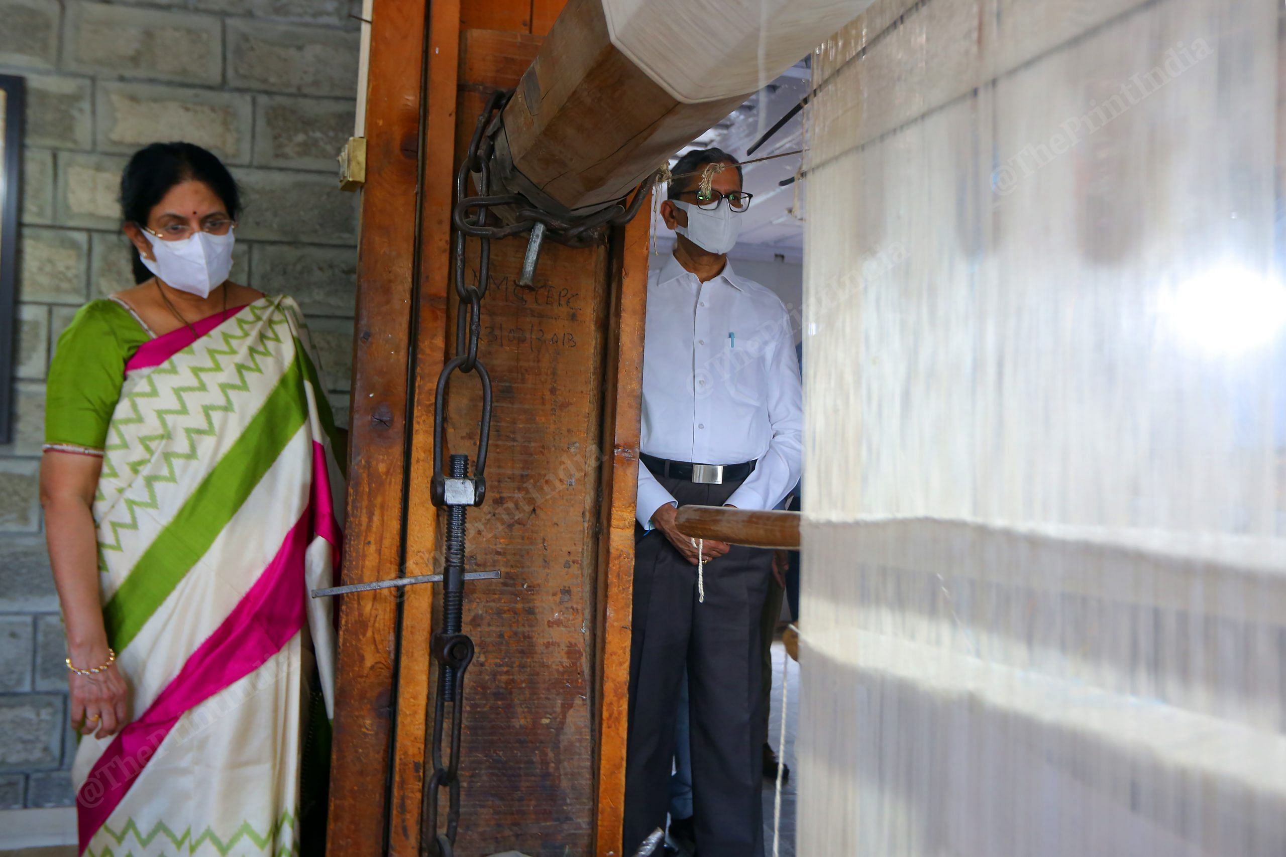 CJI Ramana and his wife Sivamala look at the making of Kashmiri carpets in Srinagar | Photo: Praveen Jain | ThePrint