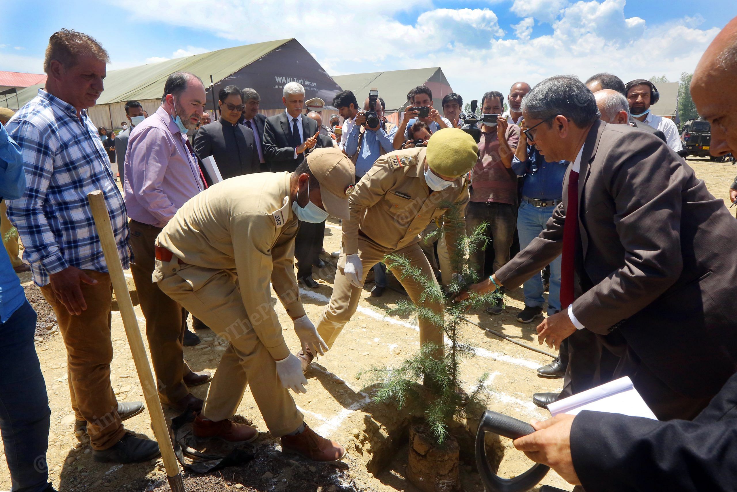CJI Ramana plants a tree during the foundation stone laying of the new high court complex in Srinagar | Photo: Praveen Jain | ThePrint