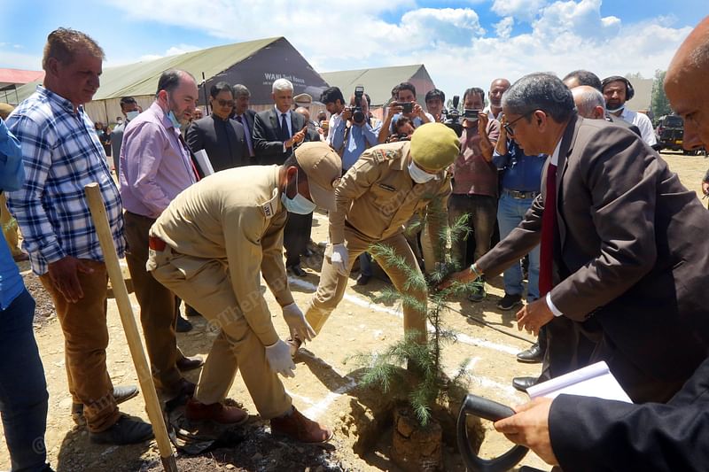 CJI Ramana plants a tree during the foundation stone laying of the new high court complex in Srinagar | Photo: Praveen Jain | ThePrint