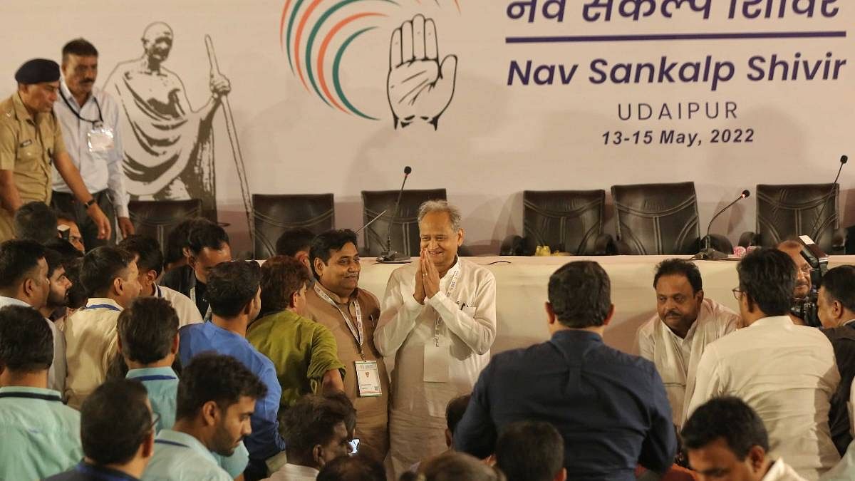 Rajasthan Chief Minister Ashok Gehlot interacts with the press at the three-day 'Chintan Shivir' in Udaipur | Photo: Suraj Singh Bisht | ThePrint