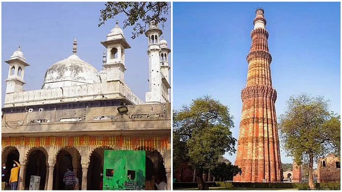 Gyanvapi mosque (left) and Qutub Minar | Credit: ThePrint
