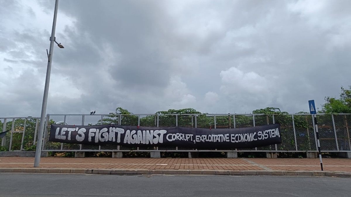 Protest site across the street from Colombo Port City | Sowmiya Ashok | ThePrint