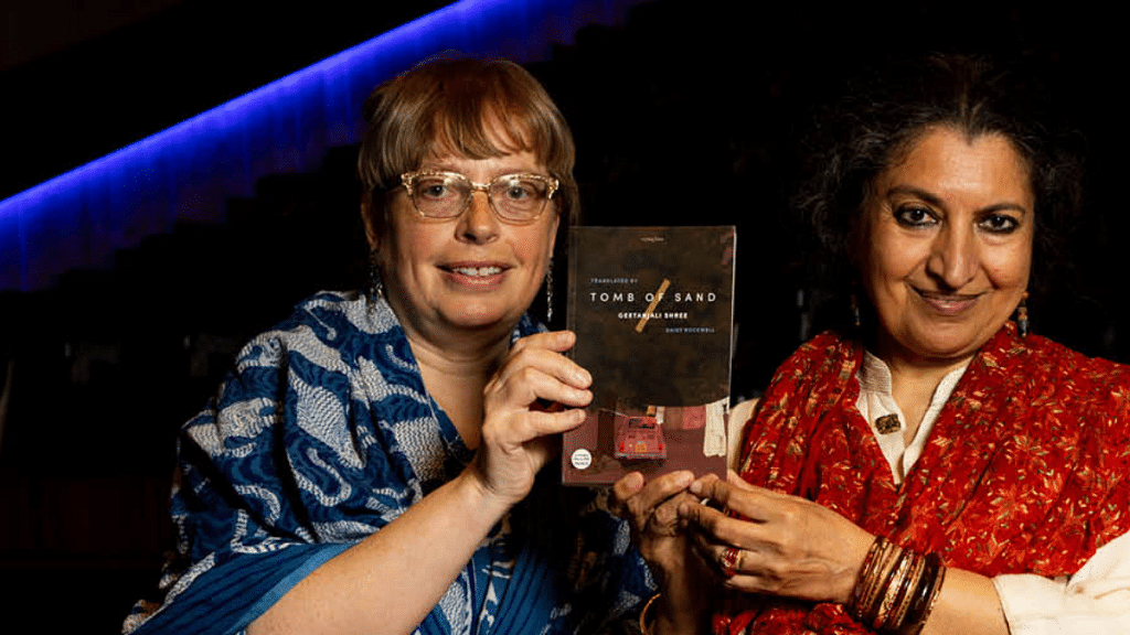 Author Geetanjali Shree and translator Daisy Rockwell at Booker Prize event, London | TheBookerPrizes/Twitter