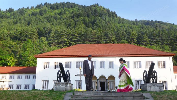 Chief Justice of India N. V. Ramana, with his wife Sivamala, leave the hotel to go for the inauguration of the new high court complex in Srinagar | Photo: Praveen Jain | ThePrint